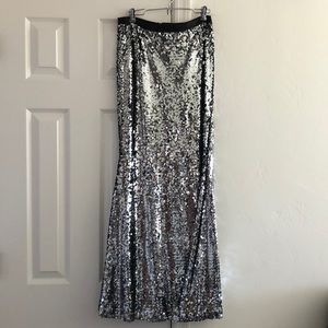 Silver Sequin High-waisted Skirt